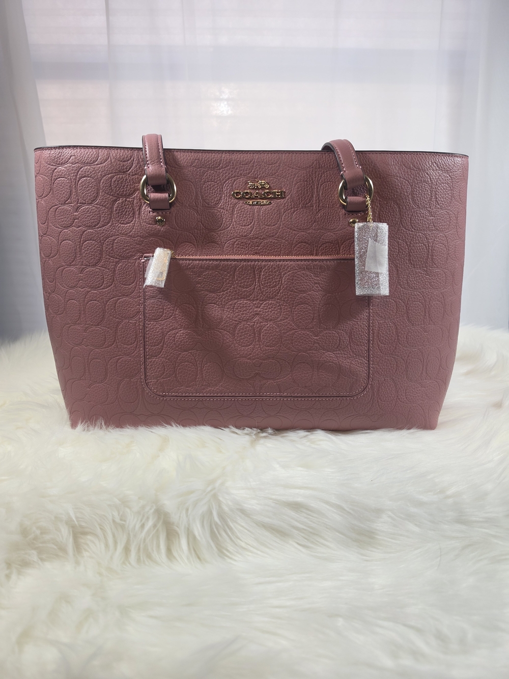 Coach Signature Tote Bag Signature Leather Gold/Peony